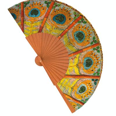 Wood and fabric fan handmade in Spain. Modernist 14