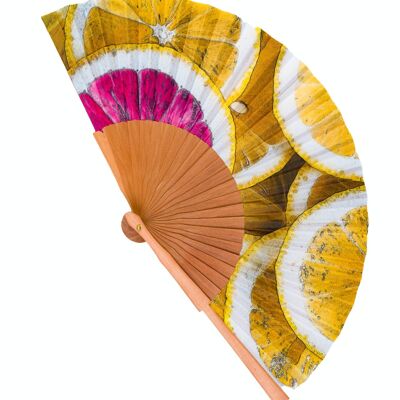 Wood and fabric fan handmade in Spain. limes