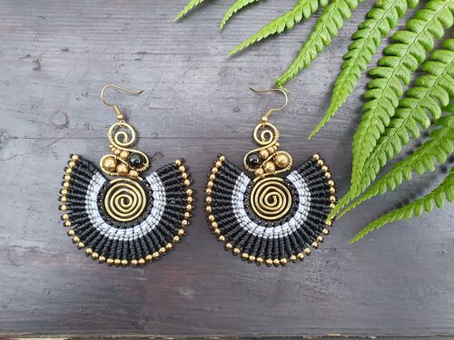 Black agate crystal & macrame boho earrings