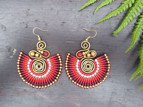 Rubellite crystal & red macrame boho earrings