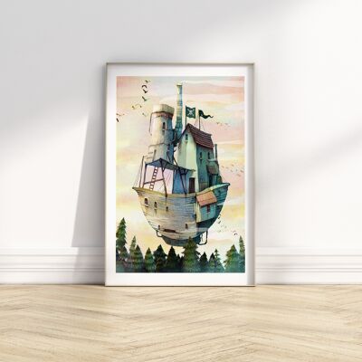 Montgolfière - Illustration Art Print - Taille A4 / A3