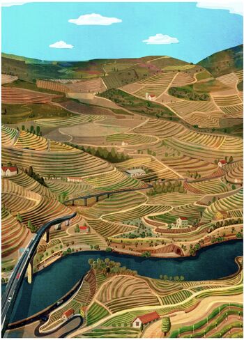 Vallée du Douro - Illustration Art Print - Taille A4 / A3 2