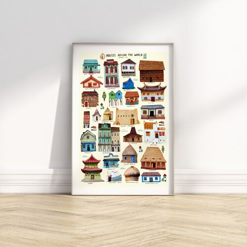 Houses Around The World 2 - Illustration Art Print - Size A4 / A3