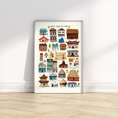 Maisons autour du monde 2 - Illustration Art Print - Format A4 / A3