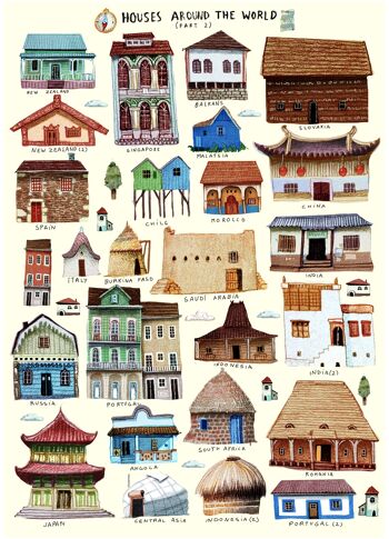 Maisons autour du monde 2 - Illustration Art Print - Format A4 / A3 2