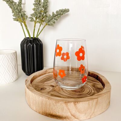 Copa de ginebra de cristal con flor retro naranja