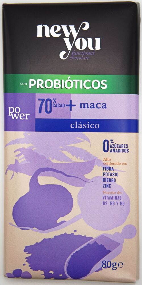 newyou.power chocolate funcional con probióticos y maca, 80gr x 10