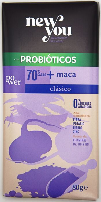 chocolat fonctionnel newyou.power avec probiotiques et maca, 80gr x 10 1