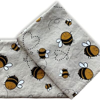 JOWOLLINA set of 2 gourmet tea towels 44x68 cm half linen stonewashed printed bee yellow
