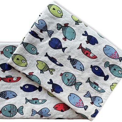 JOWOLLINA set of 2 gourmet tea towels 44x68 cm half linen stonewashed Printed colorful little fish