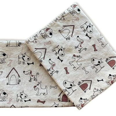 JOWOLLINA set of 2 gourmet tea towels 44x68 cm half linen stonewashed printed Happy Dog natural