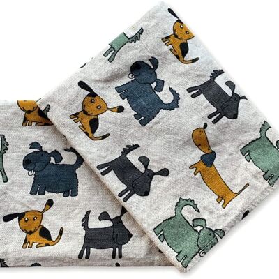 JOWOLLINA set of 2 gourmet tea towels 44x68 cm half linen stonewashed printed dog grey