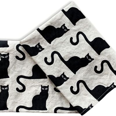 JOWOLLINA set of 2 gourmet tea towels 44x68 cm half linen stonewashed printed cat black