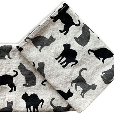 JOWOLLINA set of 2 gourmet tea towels 44x68 cm half linen stonewashed printed shadow cat grey