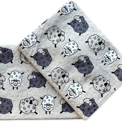 JOWOLLINA set of 2 gourmet tea towels 44x68 cm half linen stonewashed printed sheep natural