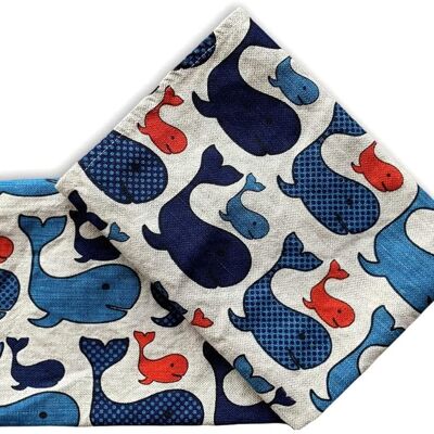 JOWOLLINA set of 2 gourmet tea towels 44x68 cm half linen stonewashed printed whales blue