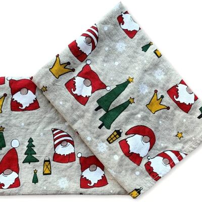 JOWOLLINA set of 2 gourmet tea towels 44x68 cm half linen stonewashed printed Christmas gnome red