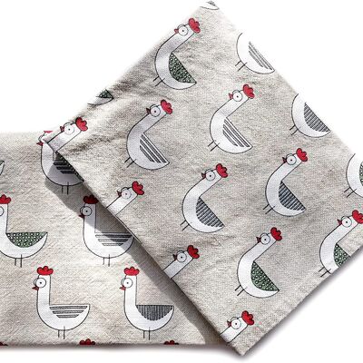 JOWOLLINA set of 2 gourmet tea towels 44x68 cm half linen stonewashed printed The hen