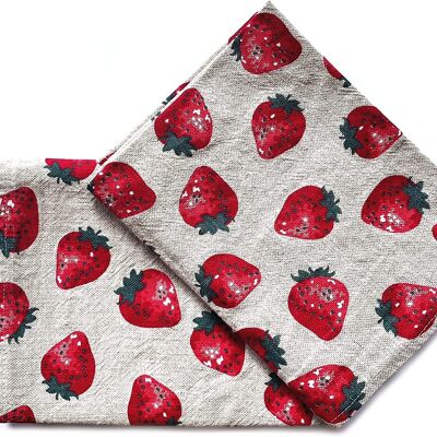JOWOLLINA set of 2 gourmet tea towels 44x68 cm half linen stonewashed printed strawberries