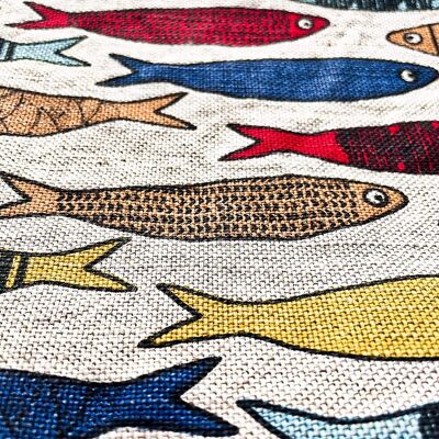 JOWOLLINA lot de 2 torchons gourmands 44x68 cm demi lin stonewash imprimé sardines colorées