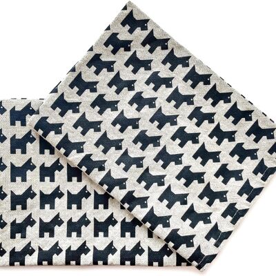 JOWOLLINA Lot de 2 Torchons Gourmet 44x68 cm Demi Lin Stonewashed Imprimé Chien Tangram