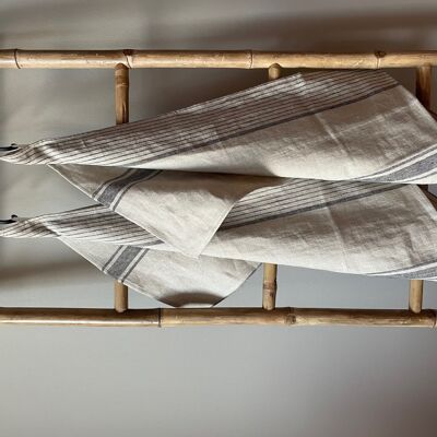 Set of 2 tea towels kitchen towels 100% linen "Stonewashed" 44x70 cm, nature/ stripes
