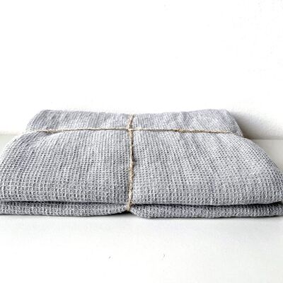 Fine waffle pique shower towel bath towel linen stonewashed, gray - 70 x 140 cm