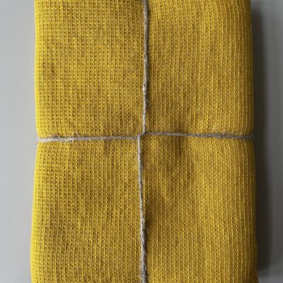 Toalla de ducha de piqué gofrado fino toalla de baño lino lavado a la piedra, Amarillo - 70 x 140 cm