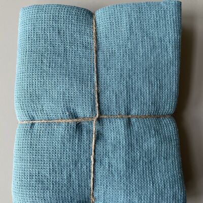 Toalla de ducha de piqué gofrado fino toalla de baño lino lavado a la piedra, azul - 70 x 140 cm