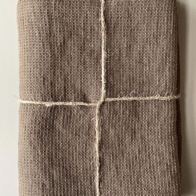 Drap de douche piqué gaufré fin drap de bain lin stonewashed, brownie - 70 x 140 cm