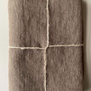 Drap de douche piqué gaufré fin drap de bain lin stonewashed, brownie - 100 x 160 cm