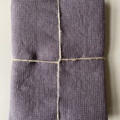 Drap de douche en piqué gaufré fin drap de bain en lin stonewashed, violet vintage - 100 x 160 cm