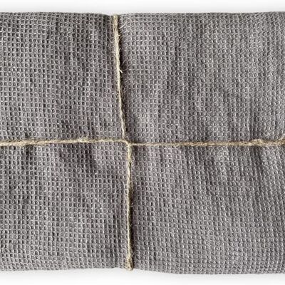 Toalla de ducha de piqué gofrado fino toalla de baño de lino lavado a la piedra, gris cálido - 70 x 140 cm