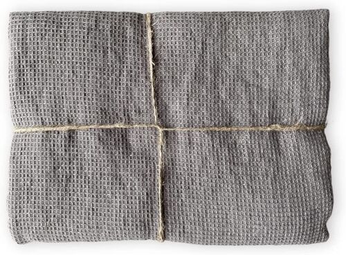 Feines Waffelpique Duschtuch Badetuch Leinen Stonewashed, Warm Grey - 100 x 160 cm