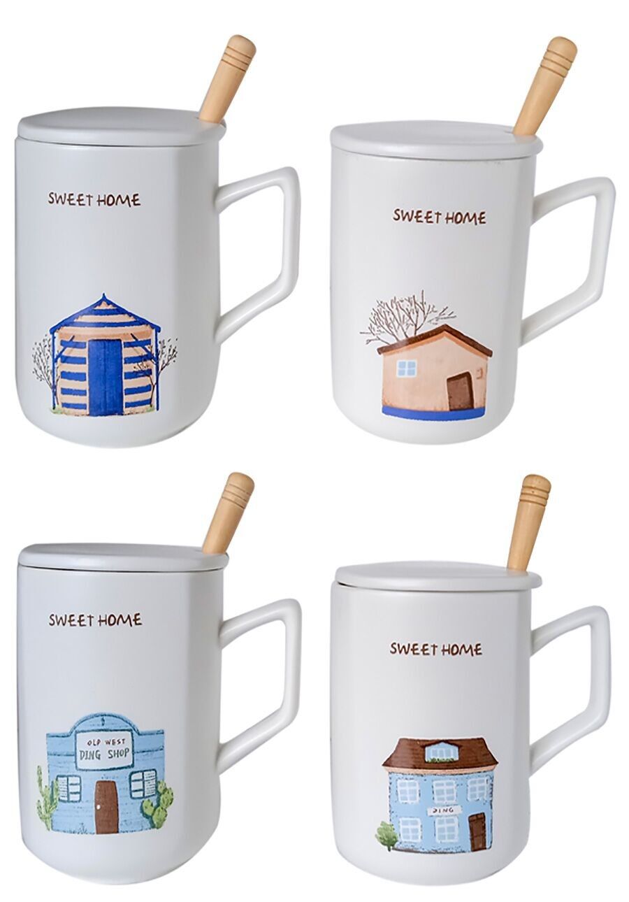 Kaffeetasse „Home Sweet Home“ mit Deckel und Löffel in Box