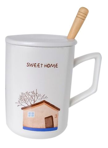 Tasse à café home sweet home avec couvercle et cuillère en boîte 3