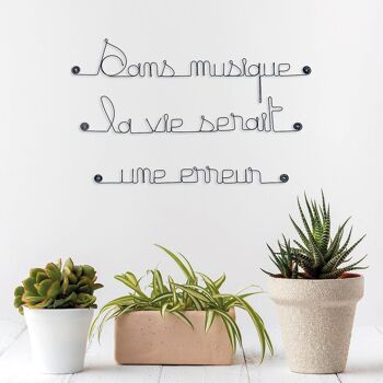 Décoration Murale en fil de fer - Citation " Sans musique, la vie serait une erreur " à punaiser - Bijoux de Mur 1