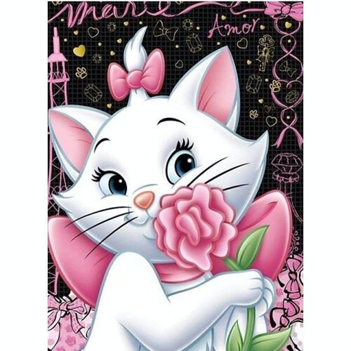 Diamond Painting Kitty Marie with a rose, 30x40 cm, Round Drills with Frame