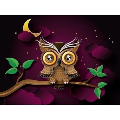 Diamond Painting Owl on a branch, 30x40 cm, Round Drills