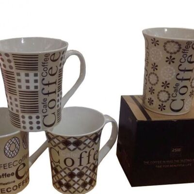 Taza de cerámica en 4 diseños con sabias palabras en caja de regalo