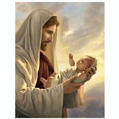 Cuadro de diamantes Jesús con un bebé en brazos, 35x45 cm, taladros redondos