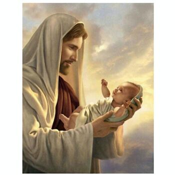 Peinture au diamant Jésus tient un bébé, 35x45 cm, forets ronds 1