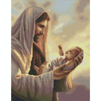 Peinture au diamant Jésus tient un bébé, 35x45 cm, forets ronds 2