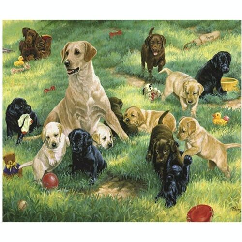 Diamond Painting Dogs in a Meadow, 35x45 cm, Round Drills