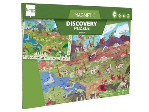 Scratch Puzzle Magnétique: DISCOVERY - DINOSAURE 80pcs 24,5x30,5cm (plié), 52,3x30,5cm (déplié), 2-en-1: puzzle et jeu de recherche, 4+