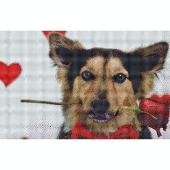 Peinture diamant chien et rose, 35x55 cm, forets ronds 2
