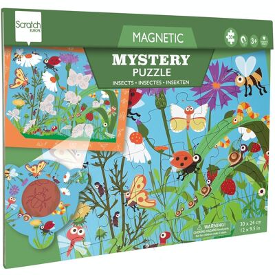 Scratch Puzzle Magnétique: MYSTERY - INSECTE 30pcs, avec boucle avec filtre rouge 24,5x30,5cm (plié), 52,3x30,5cm (déplié), 2-en-1: puzzle et jeu de recherche, 3+