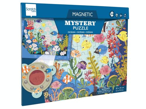 Scratch Puzzle Magnétique: MYSTERY - OCÉAN 80pcs, avec boucle avec filtre rouge 24,5x30,5cm (plié), 52,3x30,5cm (déplié), 2-en-1: puzzle et jeu de recherche, 4+