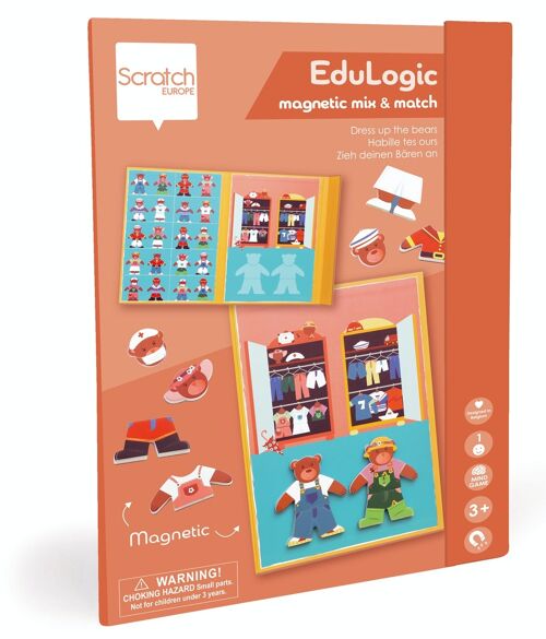 Scratch Livre EduLogic: Mix&Match/HABILLE TON OURS 18,2x25,6x1,3cm (plié), 51,5x25,6x1cm (déplié), magnétique, 3+