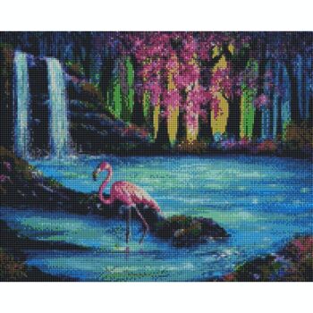 Peinture au diamant Flamant rose dans le lac, 40x50 cm, Forets carrés 2